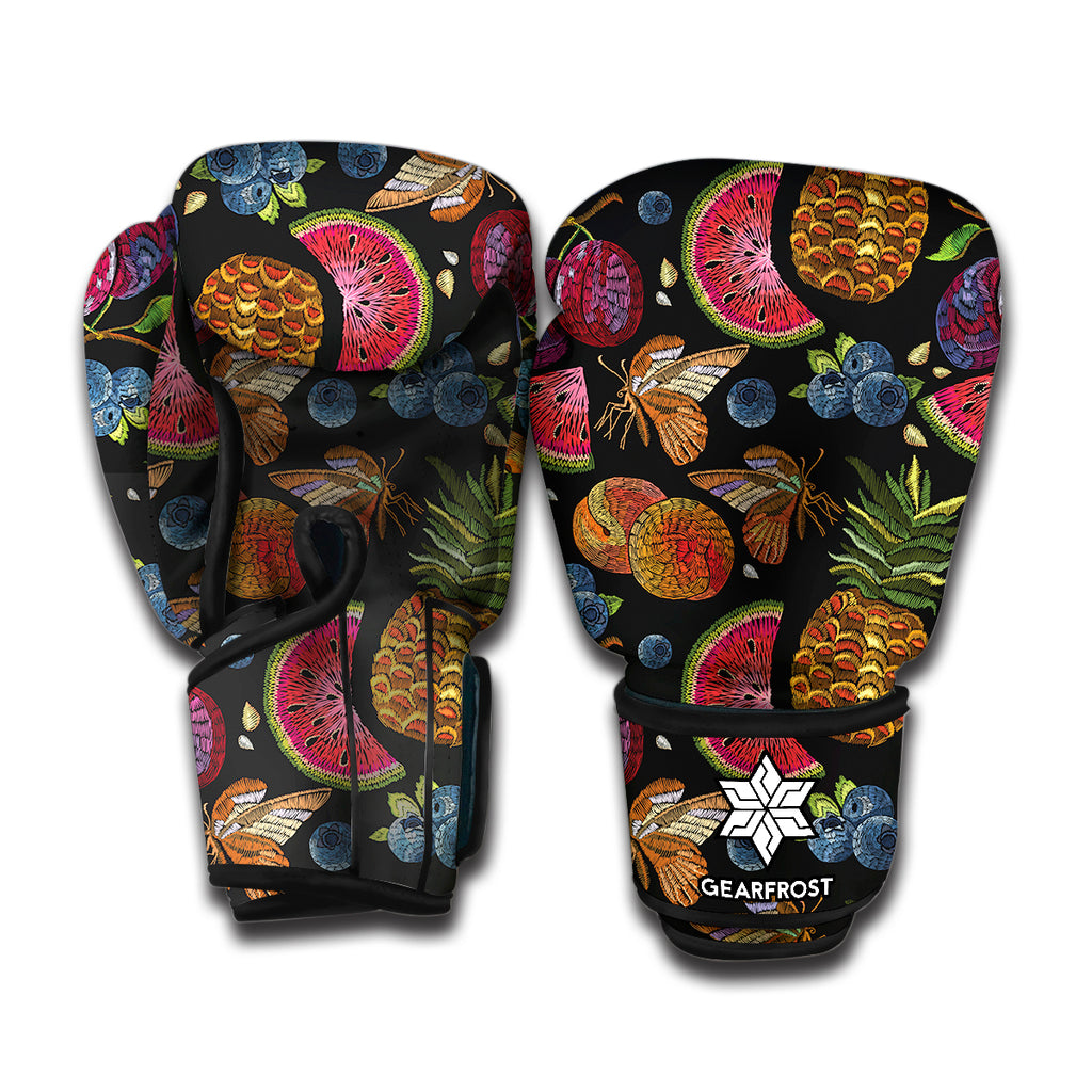 Embroidery Tropical Pattern Print Boxing Gloves