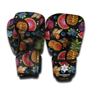 Embroidery Tropical Pattern Print Boxing Gloves