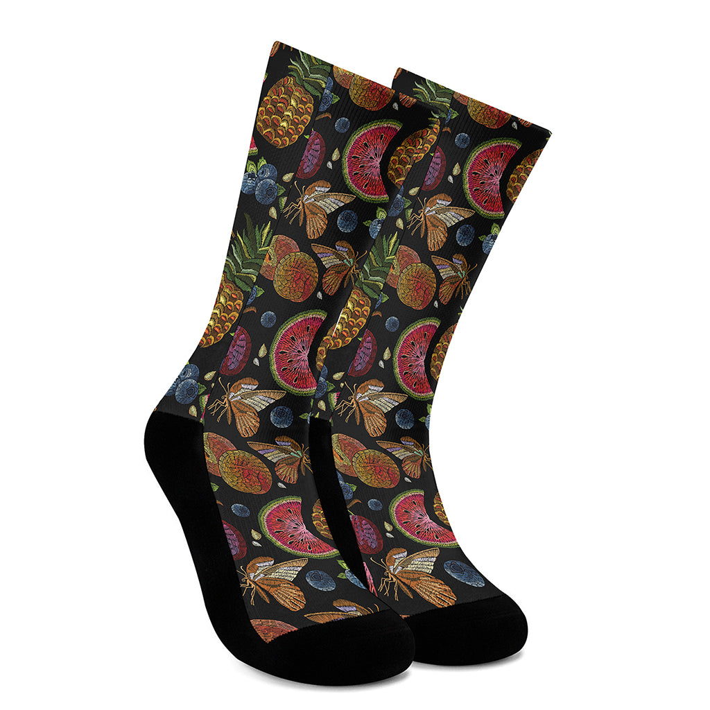 Embroidery Tropical Pattern Print Crew Socks