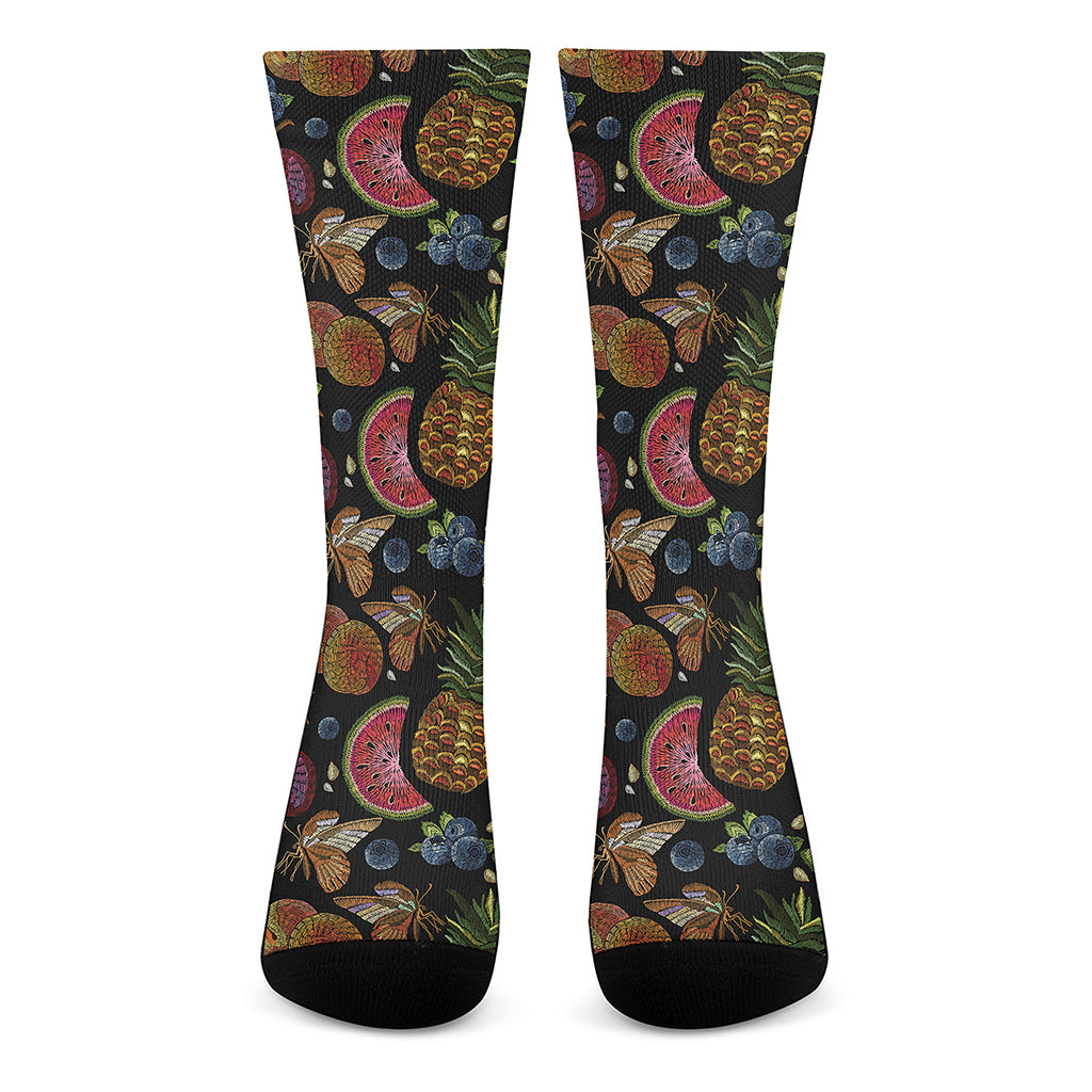 Embroidery Tropical Pattern Print Crew Socks