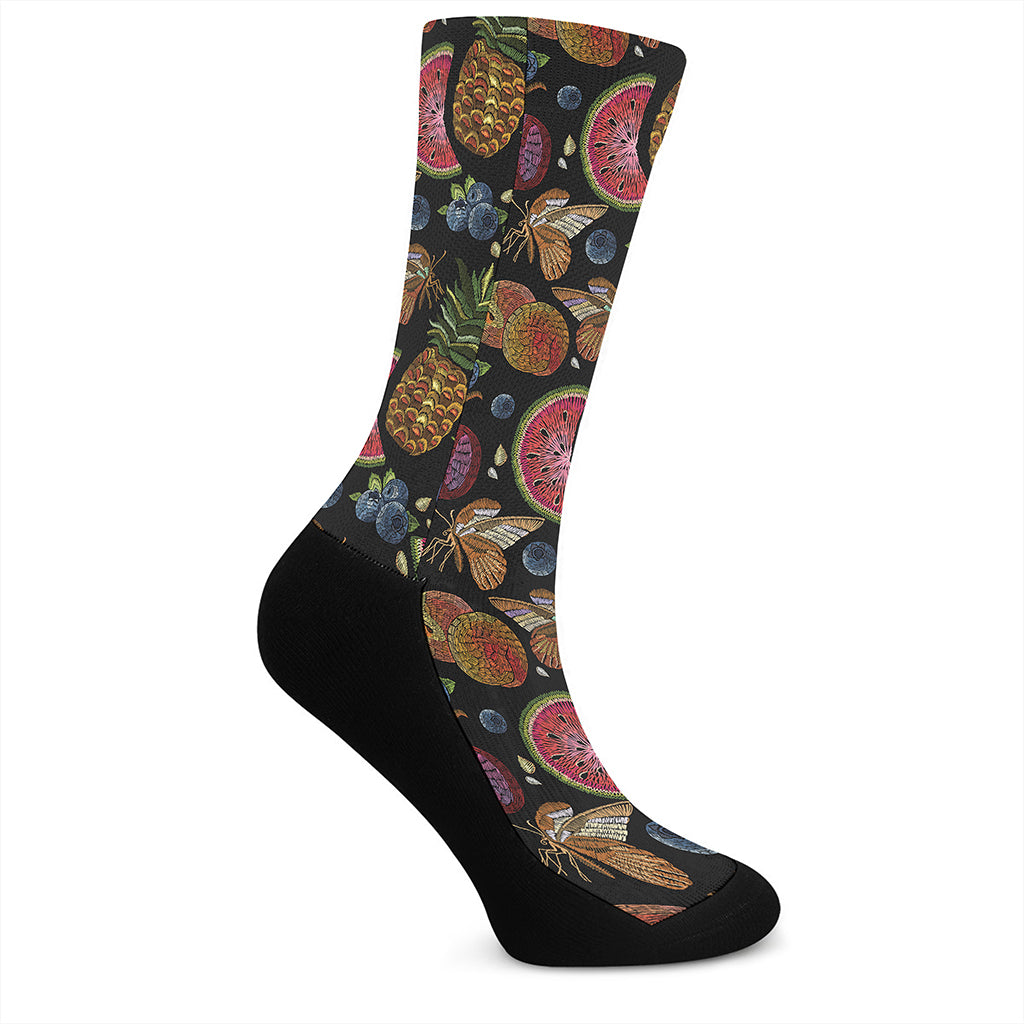 Embroidery Tropical Pattern Print Crew Socks