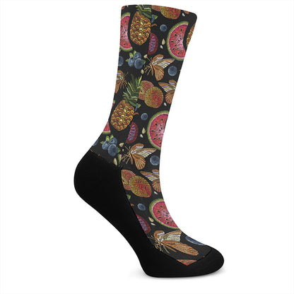 Embroidery Tropical Pattern Print Crew Socks