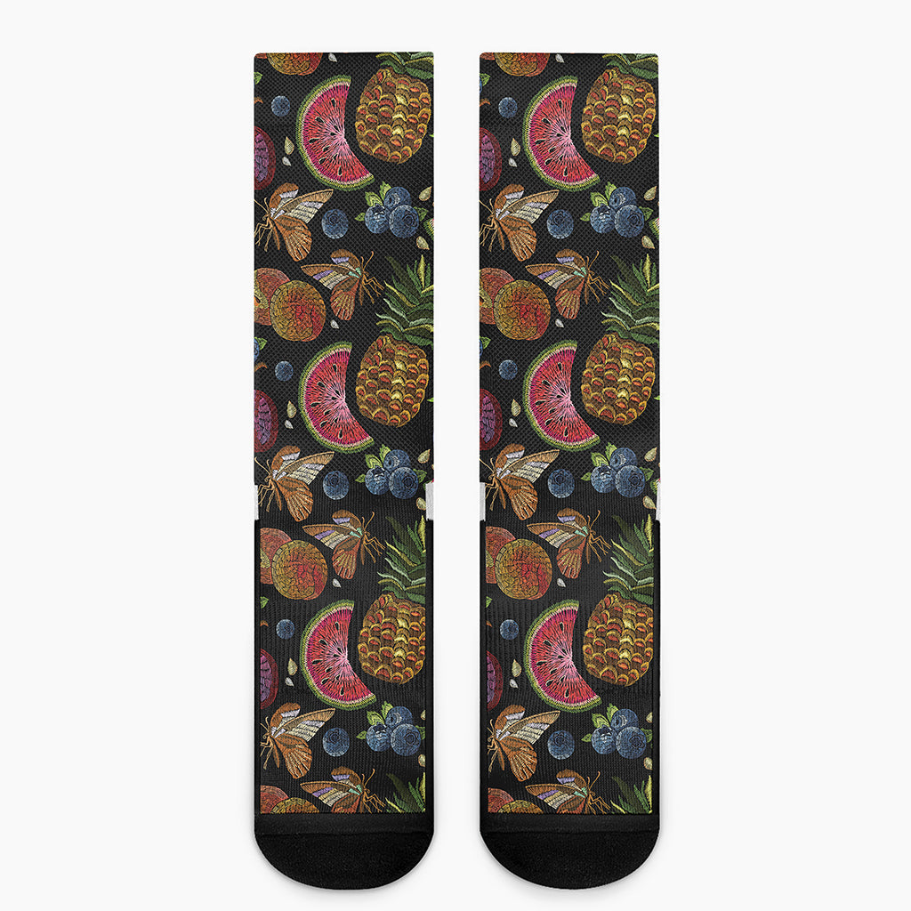 Embroidery Tropical Pattern Print Crew Socks