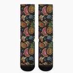 Embroidery Tropical Pattern Print Crew Socks