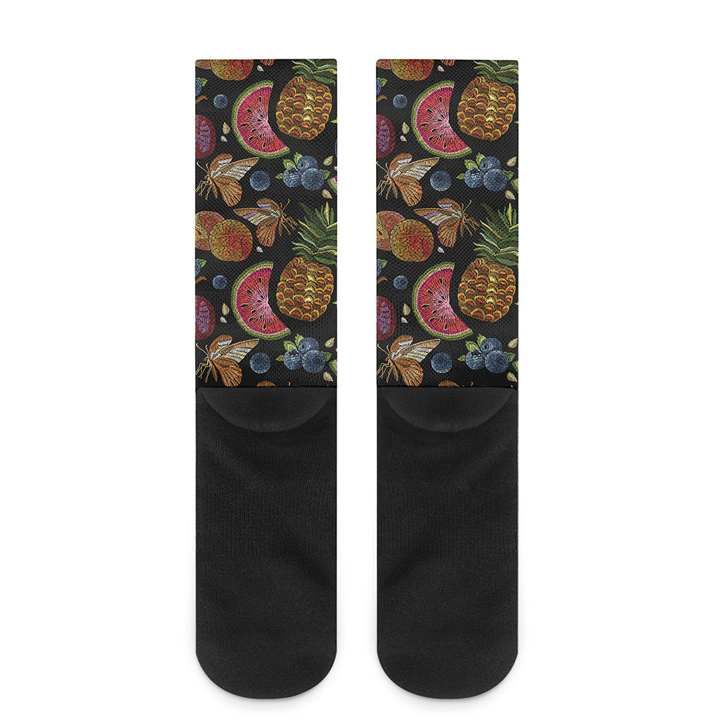 Embroidery Tropical Pattern Print Crew Socks