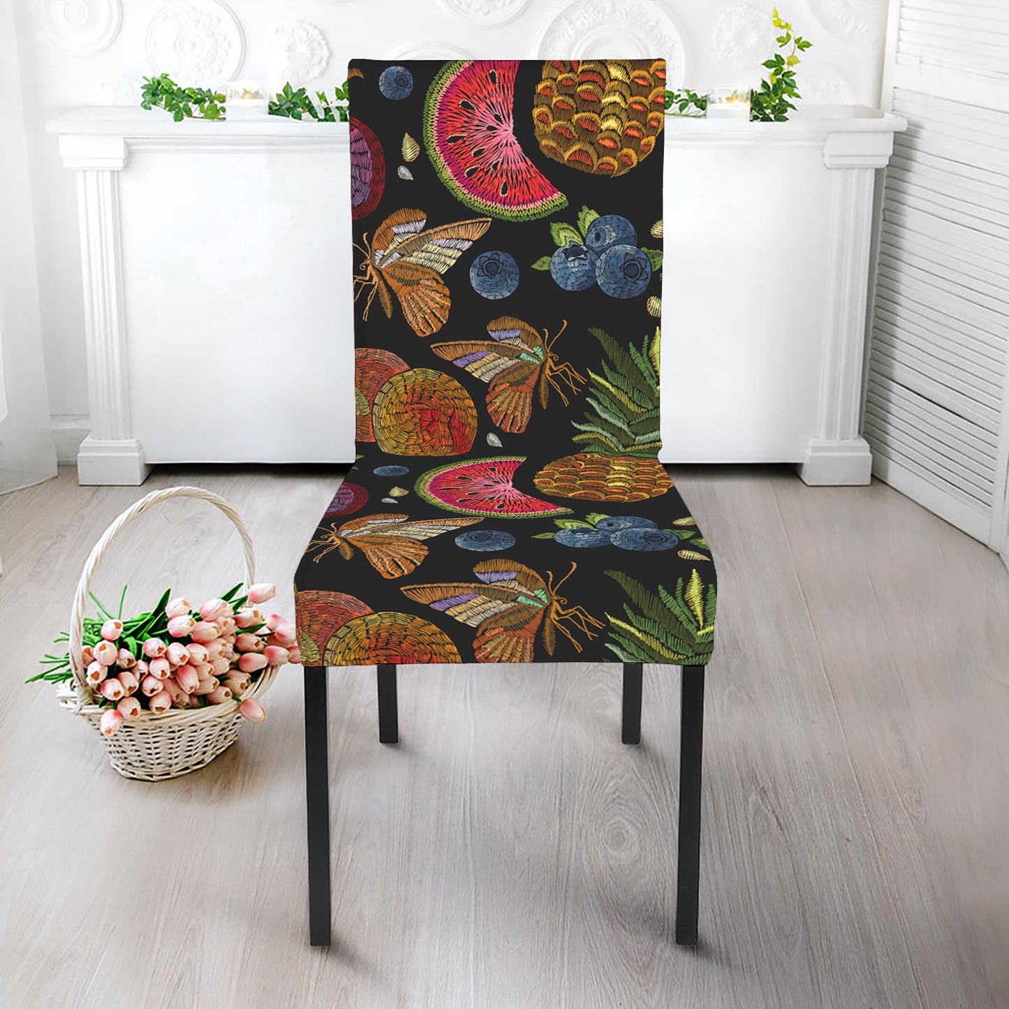 Embroidery Tropical Pattern Print Dining Chair Slipcover