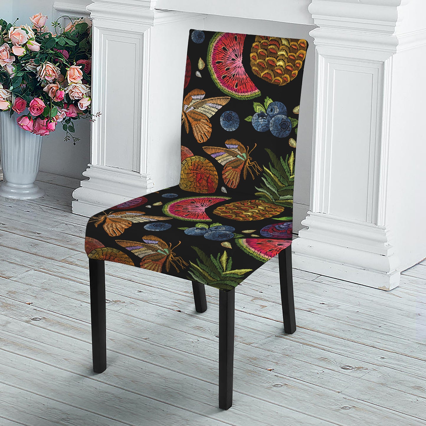 Embroidery Tropical Pattern Print Dining Chair Slipcover