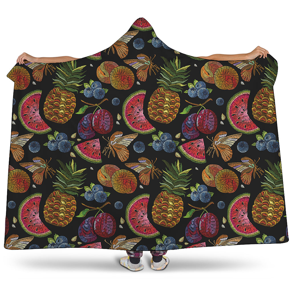 Embroidery Tropical Pattern Print Hooded Blanket