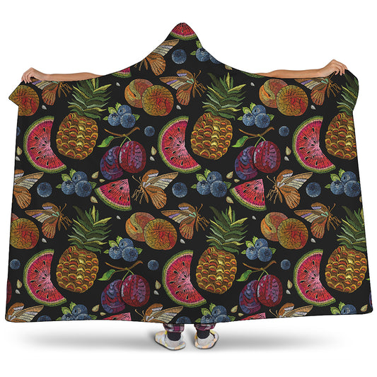 Embroidery Tropical Pattern Print Hooded Blanket