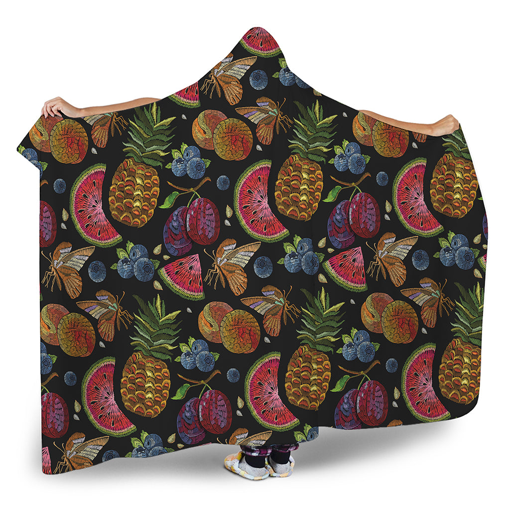 Embroidery Tropical Pattern Print Hooded Blanket