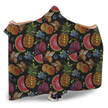 Embroidery Tropical Pattern Print Hooded Blanket