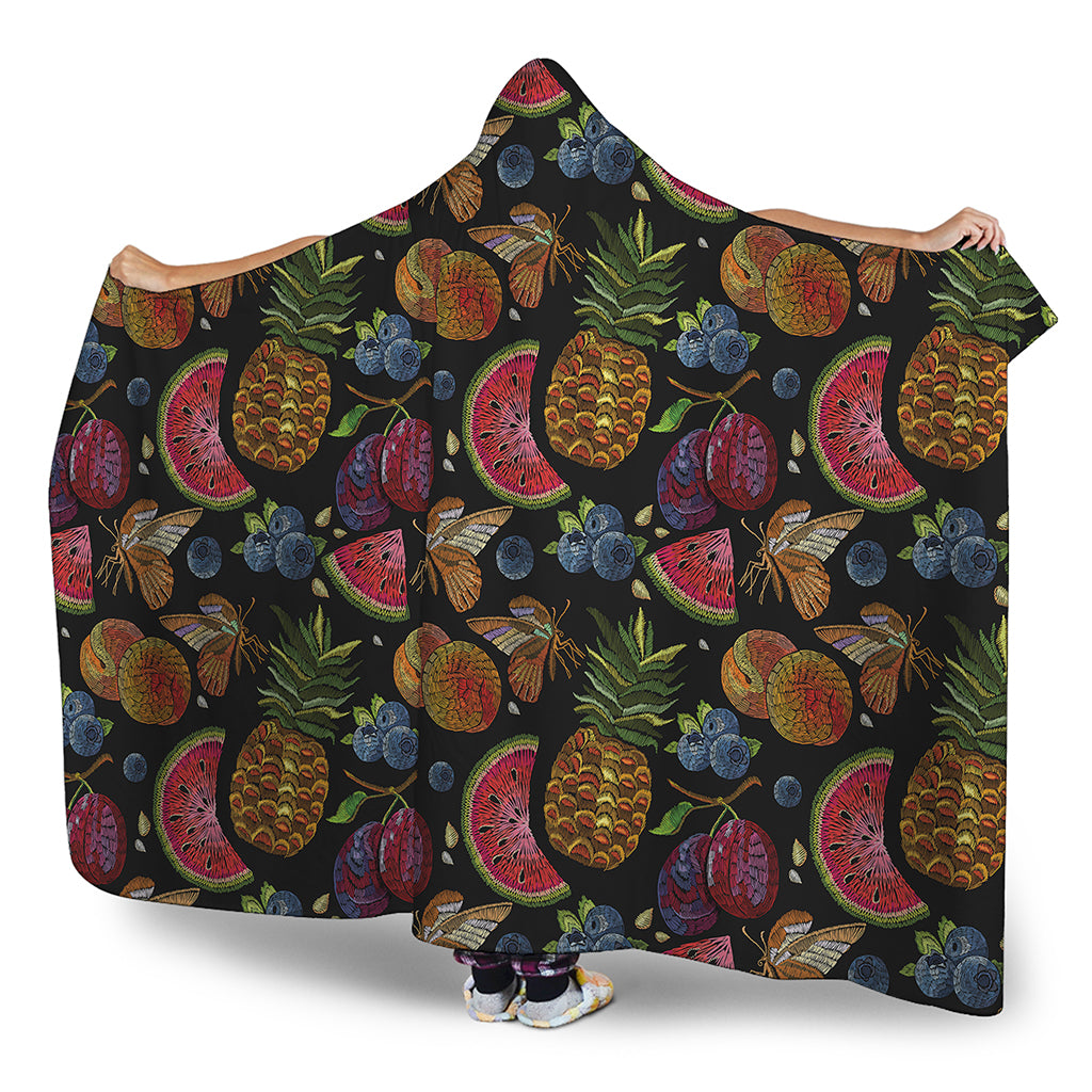 Embroidery Tropical Pattern Print Hooded Blanket