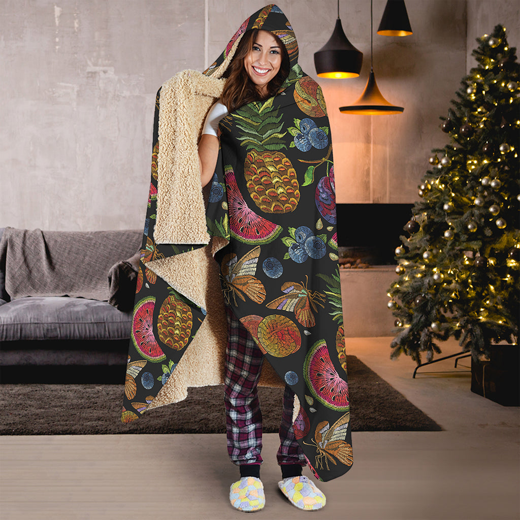 Embroidery Tropical Pattern Print Hooded Blanket