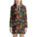 Embroidery Tropical Pattern Print Pullover Hoodie Dress