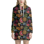 Embroidery Tropical Pattern Print Hoodie Dress