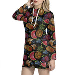 Embroidery Tropical Pattern Print Hoodie Dress