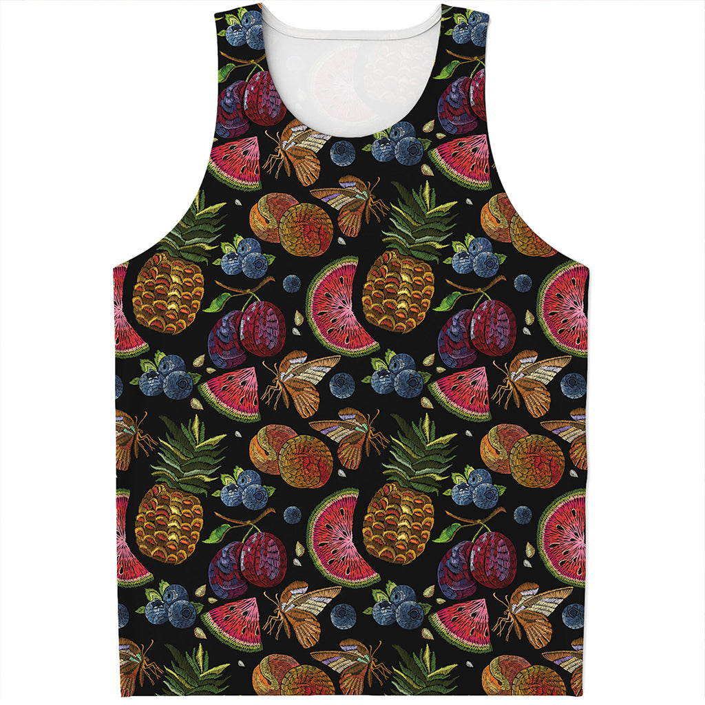 Embroidery Tropical Pattern Print Men's Tank Top