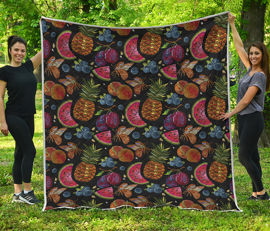 Embroidery Tropical Pattern Print Quilt