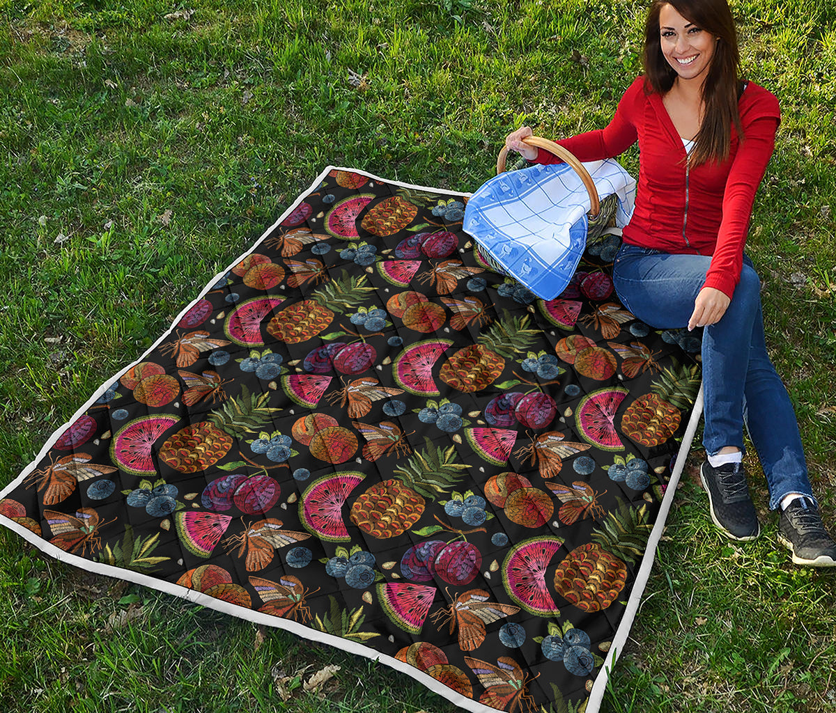 Embroidery Tropical Pattern Print Quilt