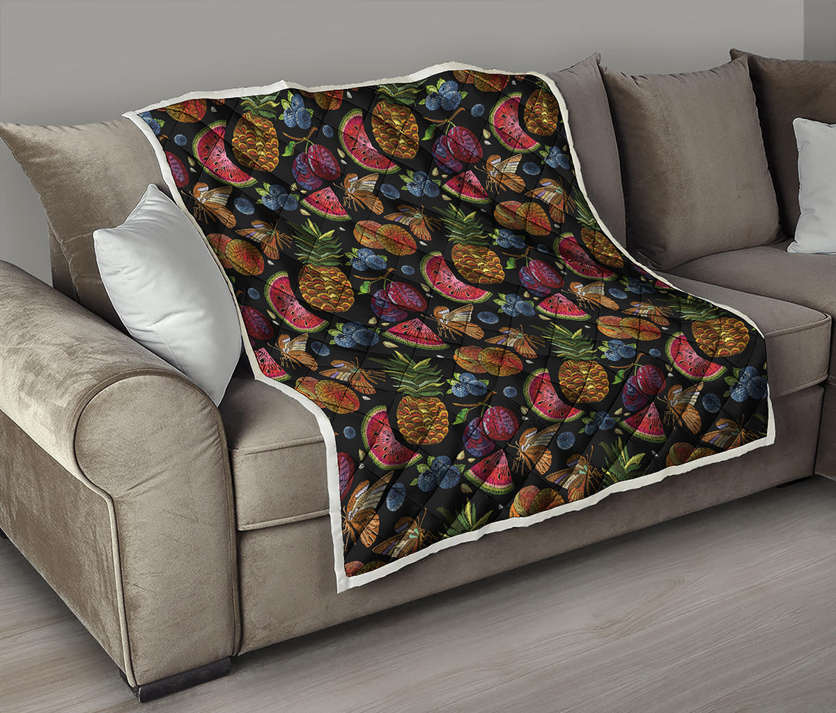 Embroidery Tropical Pattern Print Quilt