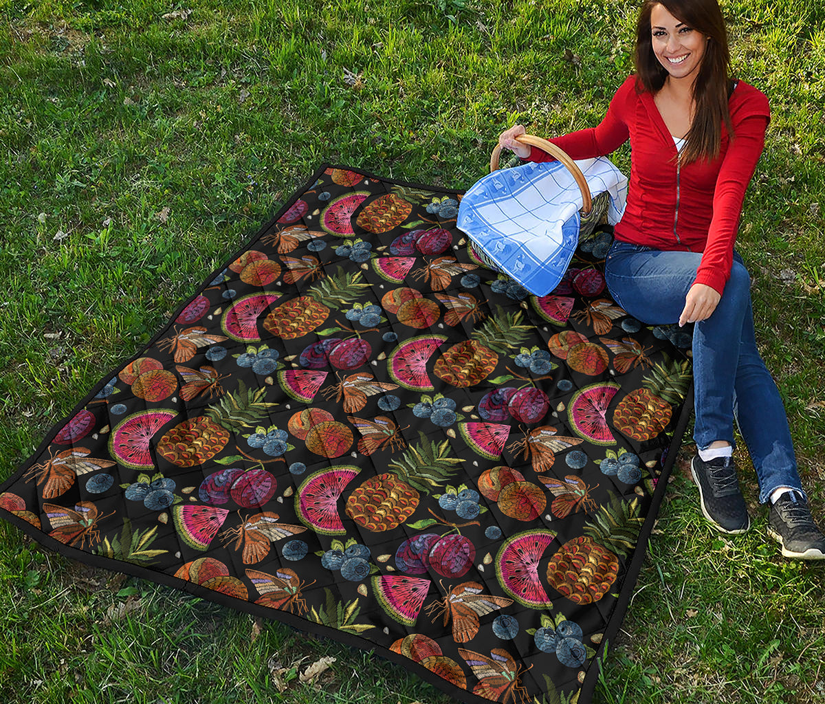 Embroidery Tropical Pattern Print Quilt