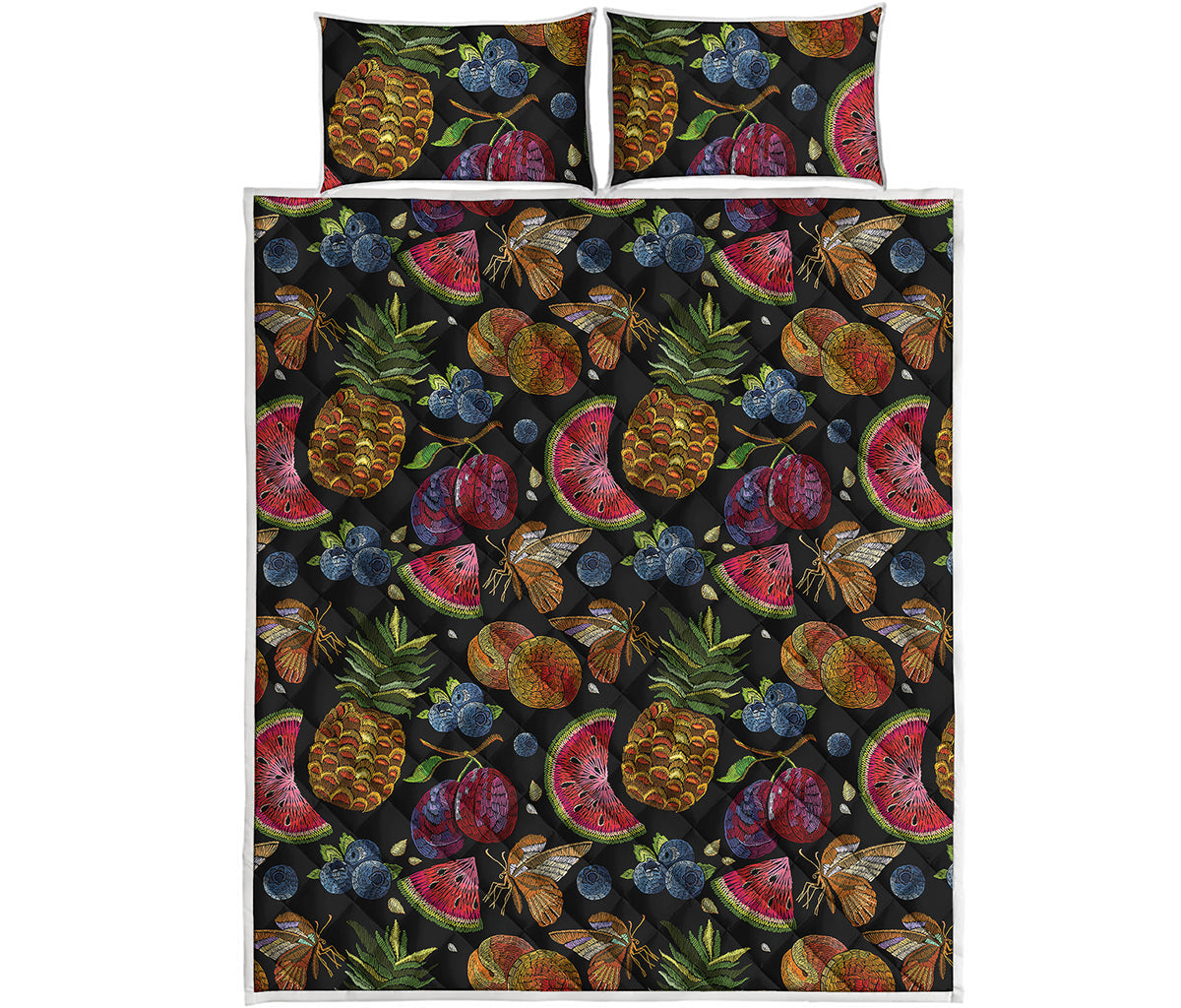 Embroidery Tropical Pattern Print Quilt Bed Set