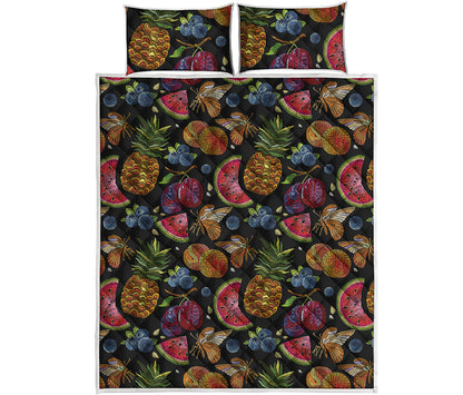 Embroidery Tropical Pattern Print Quilt Bed Set