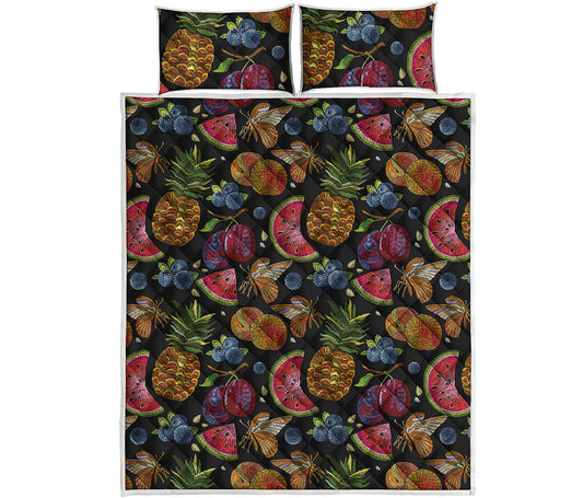 Embroidery Tropical Pattern Print Quilt Bed Set