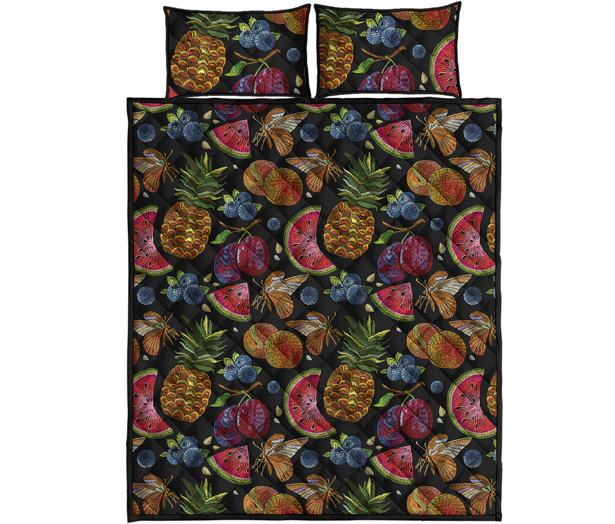 Embroidery Tropical Pattern Print Quilt Bed Set