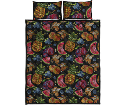 Embroidery Tropical Pattern Print Quilt Bed Set