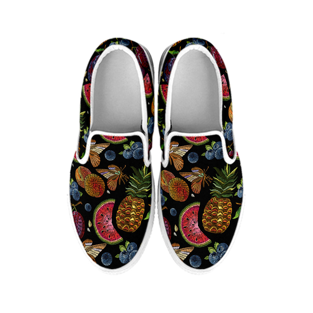 Embroidery Tropical Pattern Print White Slip On Shoes