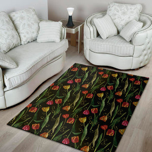 Embroidery Tulip Pattern Print Area Rug