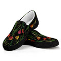 Embroidery Tulip Pattern Print Black Slip On Sneakers