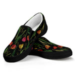 Embroidery Tulip Pattern Print Black Slip On Shoes