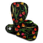 Embroidery Tulip Pattern Print Boxing Gloves