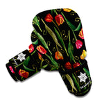 Embroidery Tulip Pattern Print Boxing Gloves