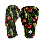 Embroidery Tulip Pattern Print Boxing Gloves