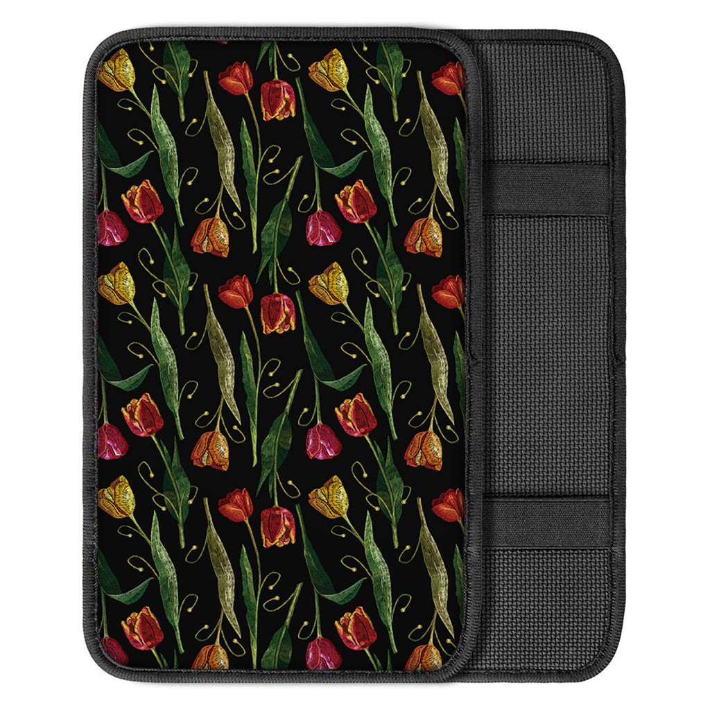 Embroidery Tulip Pattern Print Car Center Console Cover