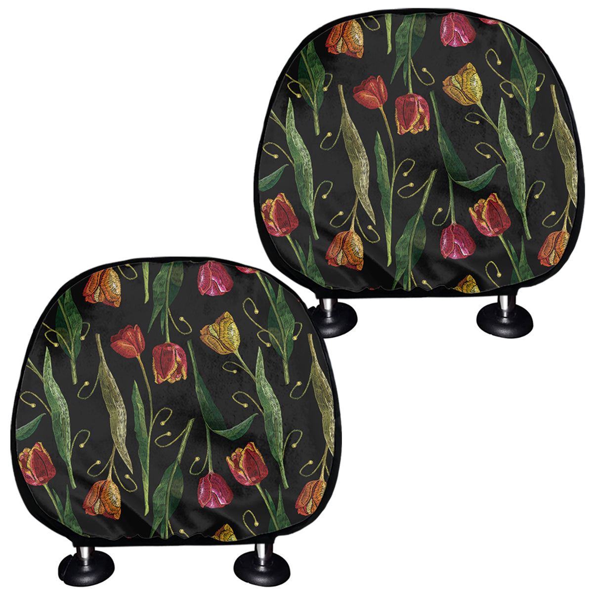Embroidery Tulip Pattern Print Car Headrest Covers