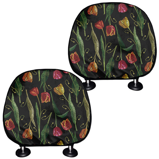 Embroidery Tulip Pattern Print Car Headrest Covers