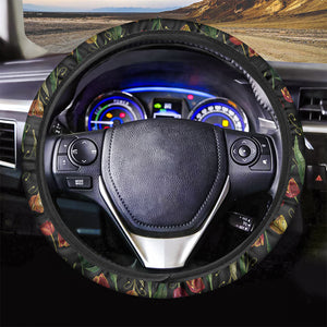 Embroidery Tulip Pattern Print Car Steering Wheel Cover