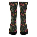 Embroidery Tulip Pattern Print Crew Socks