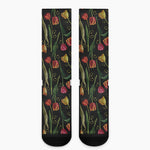 Embroidery Tulip Pattern Print Crew Socks