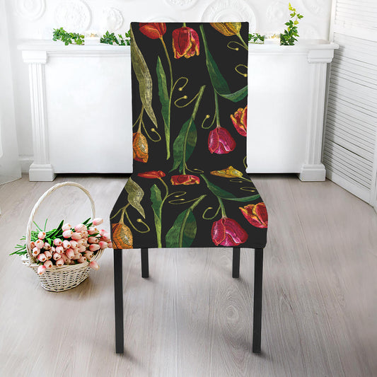 Embroidery Tulip Pattern Print Dining Chair Slipcover