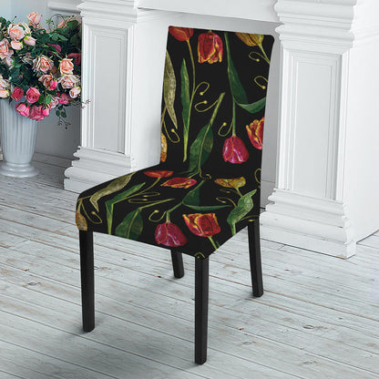 Embroidery Tulip Pattern Print Dining Chair Slipcover