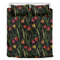 Embroidery Tulip Pattern Print Duvet Cover Bedding Set