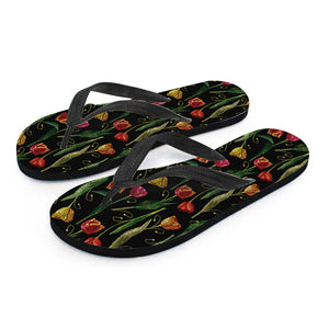 Embroidery Tulip Pattern Print Flip Flops