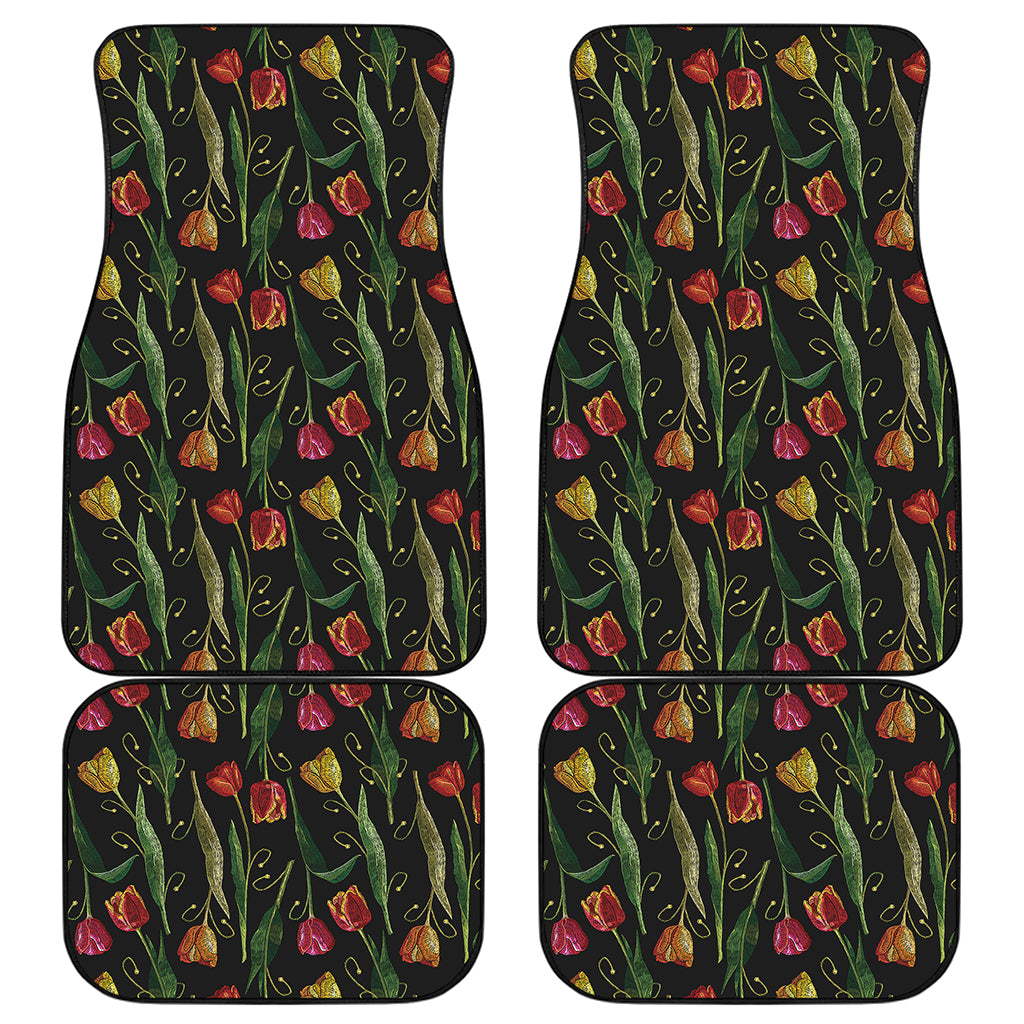 Embroidery Tulip Pattern Print Front and Back Car Floor Mats