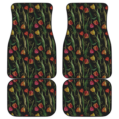 Embroidery Tulip Pattern Print Front and Back Car Floor Mats