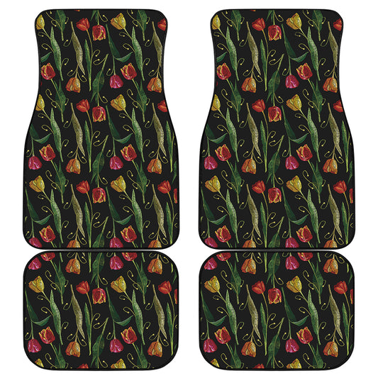 Embroidery Tulip Pattern Print Front and Back Car Floor Mats